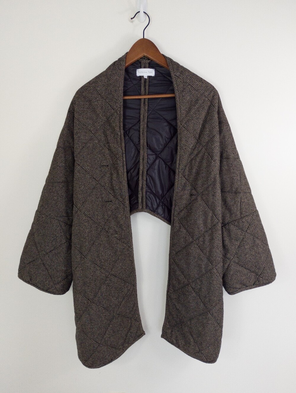 Patrizia Pepe Quilted Tweed Herringbone Cape Coat Jacket Brown IT 42 US 6